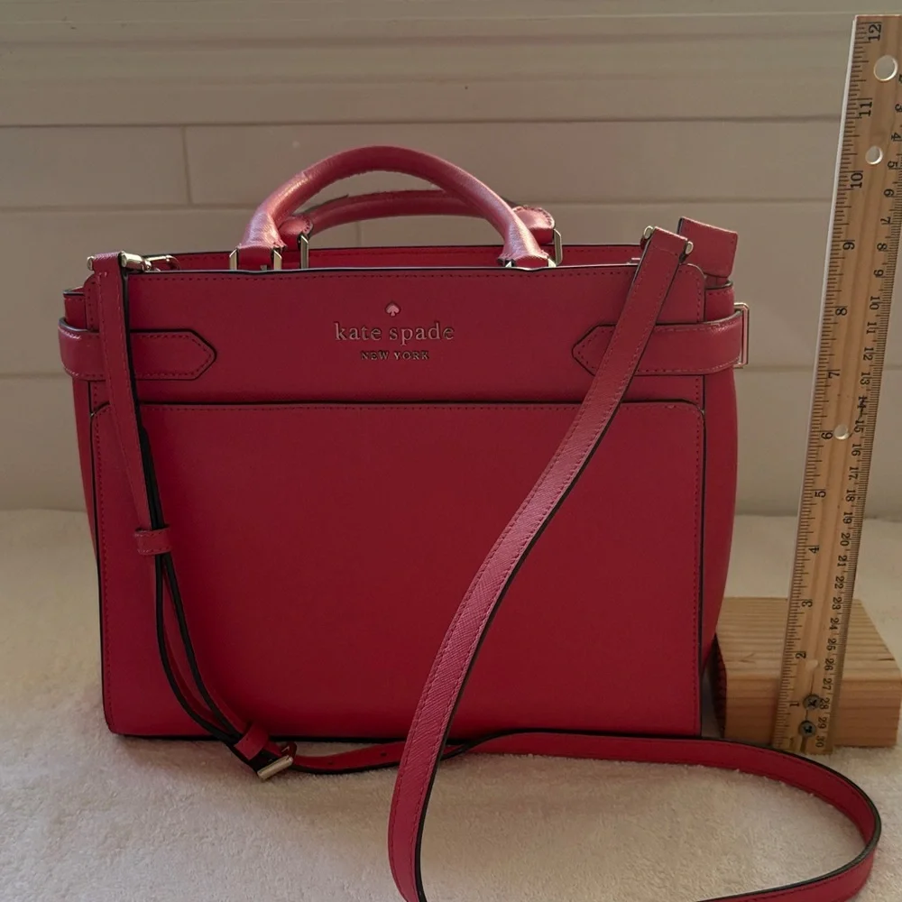Kate Spade New York Staci Satchel Crossbody Bag Medium Size - Ruby Pink Leather